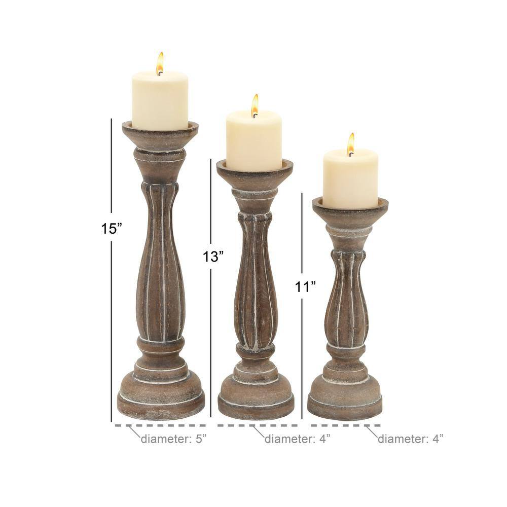 Rustic Brown Wood Ridge Embellished Candle Holder Set