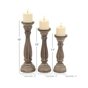 Brown Wood Candle Holder (Set of 3)