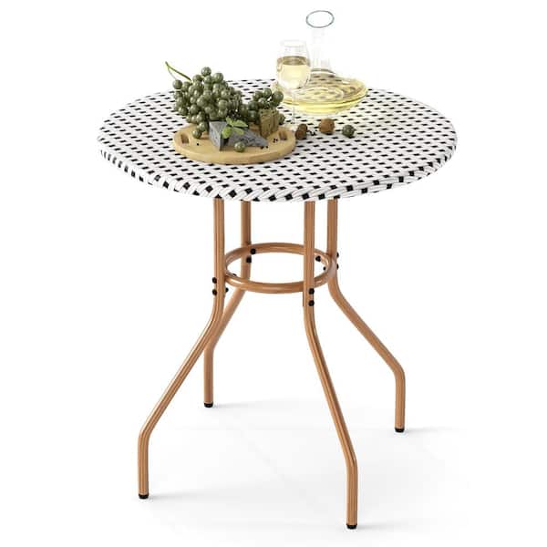 27.5 inch Outdoor Bistro Table with Heavy Duty Metal Frame and Adjustable Foot Pads-white