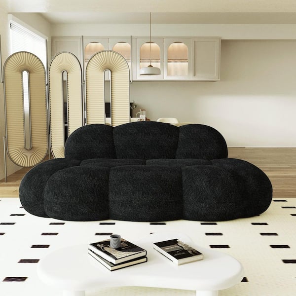 Oversized 90 in. Polyester Sherpa Memory Foam Armless Chaise Lounges Cozy Leisure Boneless Couch in Black, No Assembly