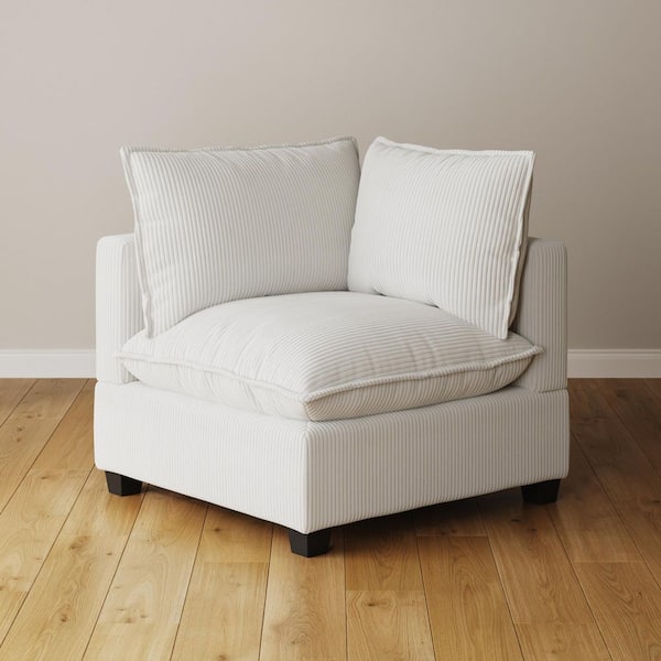 Chelsea Modern 38.2 in Square Arm Corduroy Modular Upholstered Sofa in Pearl White, Corner Seat Only