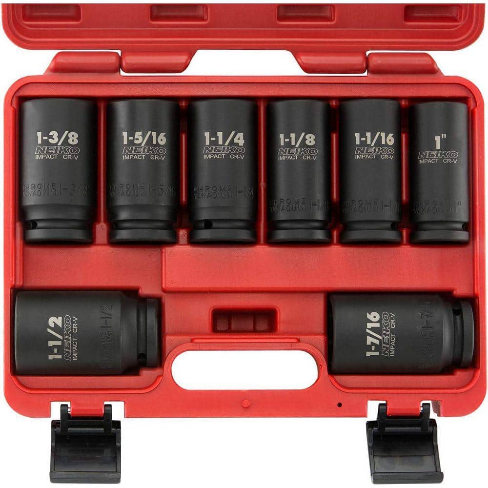 NEIKO 3/4 in. Drive Deep/Jumbo Impact Socket Set, SAE 1 in. to 1-1