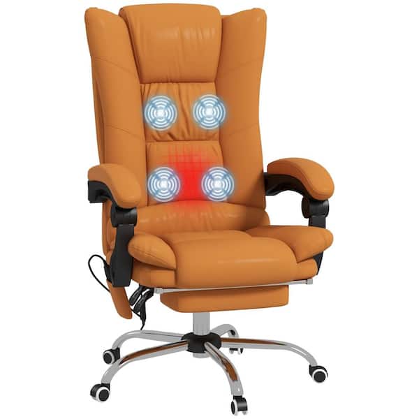 Vinsetto Light Brown PU Leather Massage Office Chair with 4 Vibration, Heated Reclining and Adjustable Height, Swivel Wheels