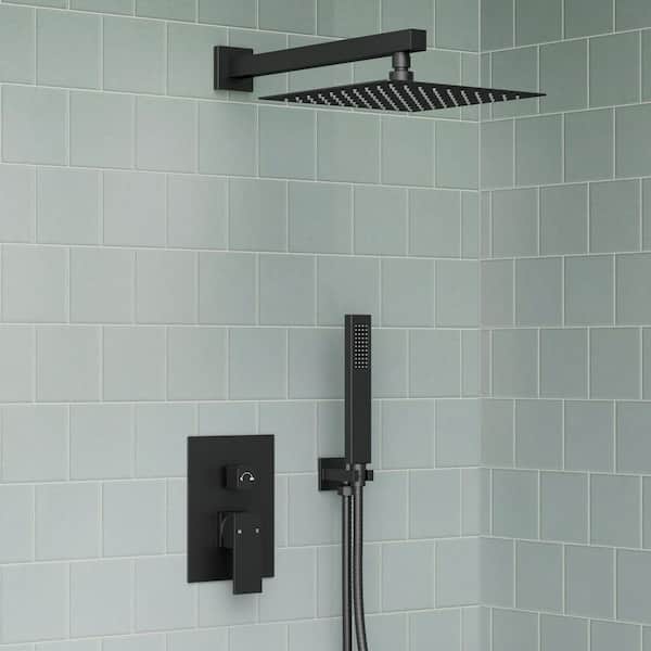 2-Spray Wall Mount 10 in. Dual Fixed and Handheld Shower Head with High Pressure in Matte Black Valve Included