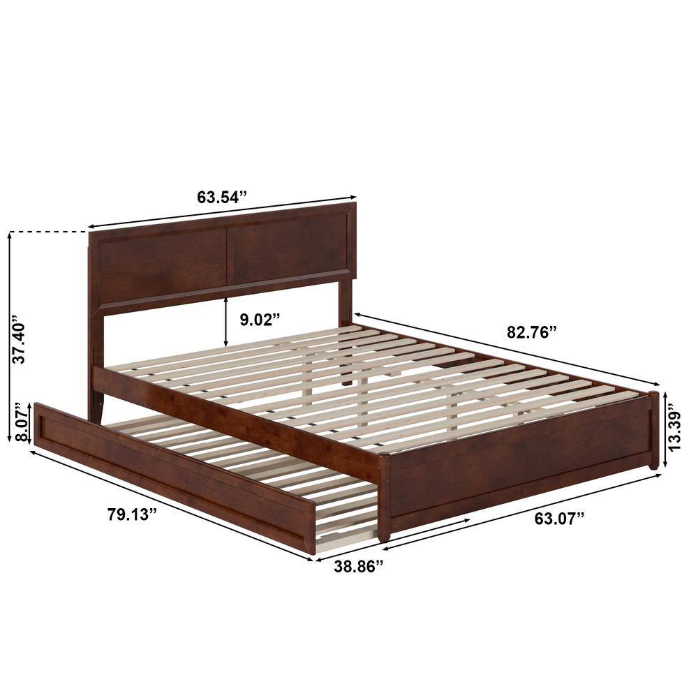 Lylah Queen Walnut Wood Platform Bed with Trundle