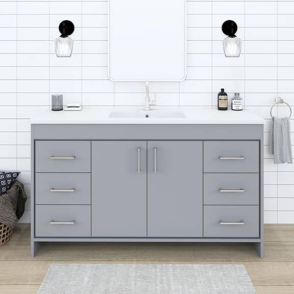 Rio 60 in. W x 20 in. D x 35 in. H Bathroom Vanity Side Cabinet in Gray with White Acrylic Top