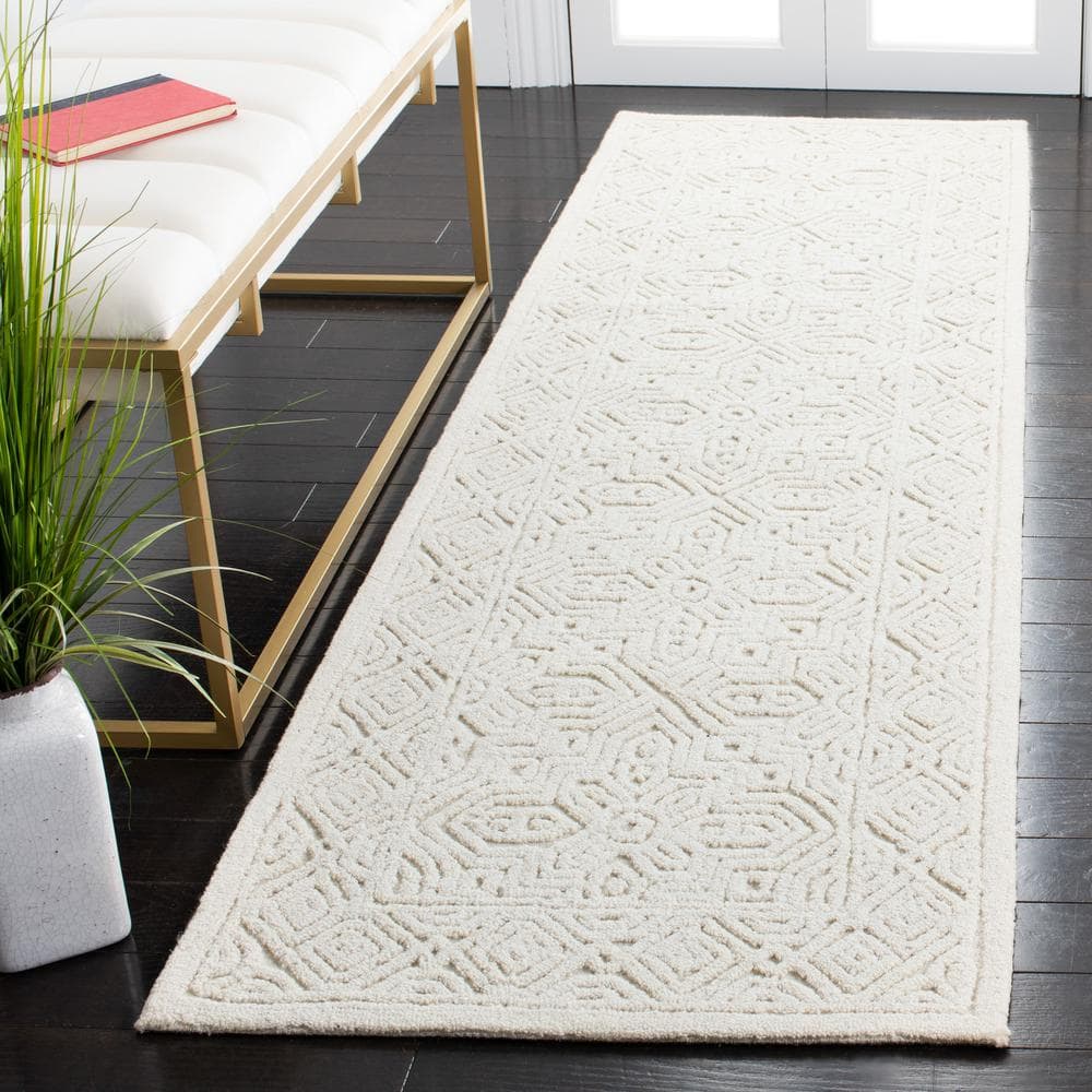 Ivory Geometric Hand-Tufted Wool Runner Rug, 2'3" x 8'