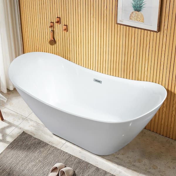 Satico 71 in. Contemporary Design Acrylic Soaking SPA Tub Flatbottom Non-Whirlpool Freestanding Bathtub in White