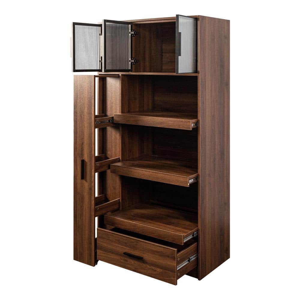 70.87" Tall Kitchen Pantry with Pull-out Shelves & Aluminum Glass Door