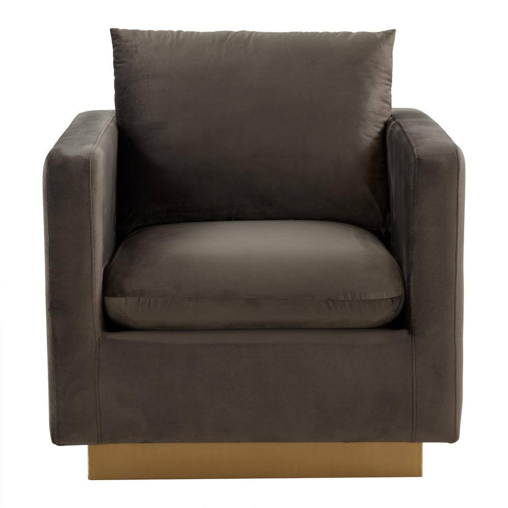 Dark Grey Velvet Wood Frame Accent Chair