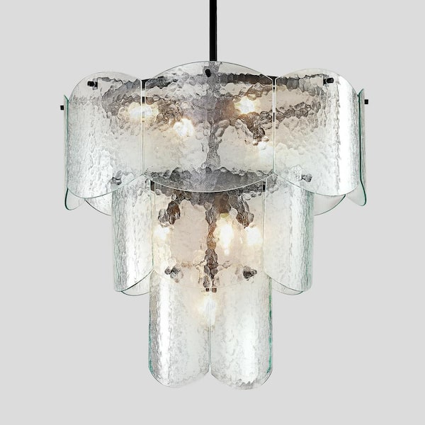 Magic Home 8-Light Black Pendant Hanging Light Fixture Modern Branch with Glass Lampshade Chandelier