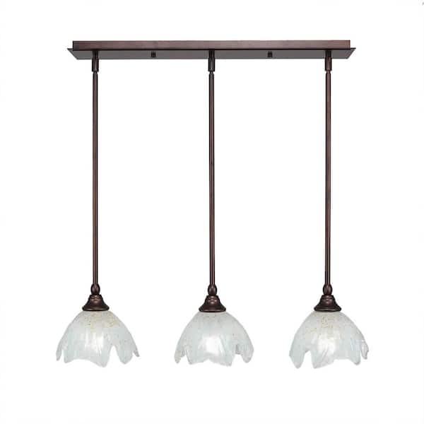 Unbranded Livingston 100-Watt 3 Light Bronze, Linear Pendant Light with 7 in. Gold Ice Glass Shades No Bulbs Included
