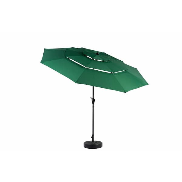 Unbranded 10 ft. Steel Market Patio Umbrella with 3-Tiered Sunshade and Push Button Tilt and Easy-Open Crank in Dark Green