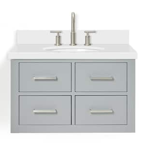 Hutton 31 in. W x 22 in. D x 19.6 in. H Bath Vanity in Grey with Pure White Quartz Top