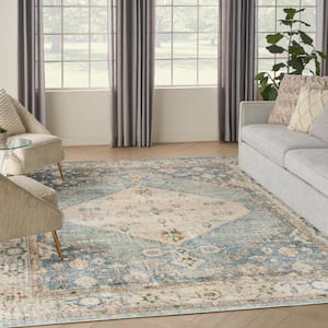 Astra Machine Washable Silver Blue 9 ft. x 12 ft. Center medallion Traditional Area Rug