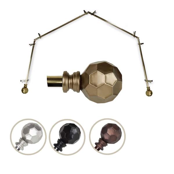 13/16" Dia Adjustable 4 Sided Bay Window Curtain Rod 28 to 48" (each side) in Antique Brass with Elliana Finials