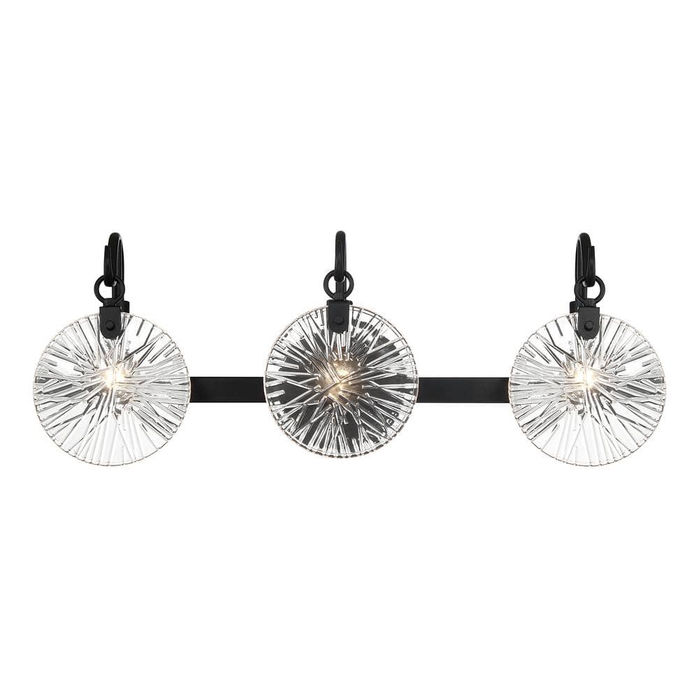 Matte Black 3-Light Vanity with Starburst Clear Glass Shades