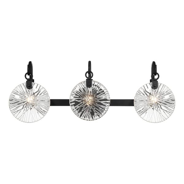Addison 24 in. 3-Light Matte Black Bathroom Vanity Light with Clear Starburst Glass Shades