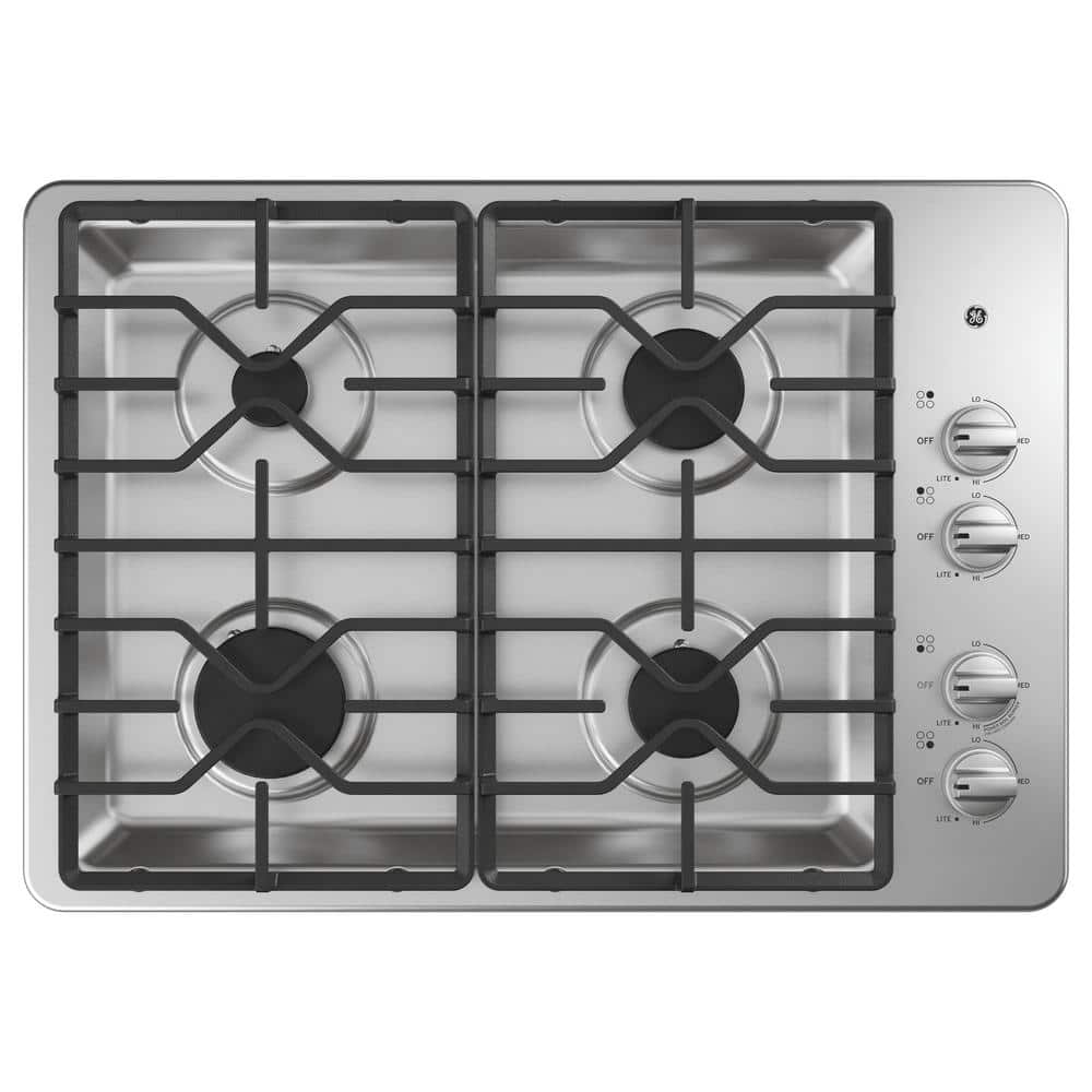 GE 30 in. Gas Cooktop in Stainless Steel with 4-Burners Including Power Burners, Silver