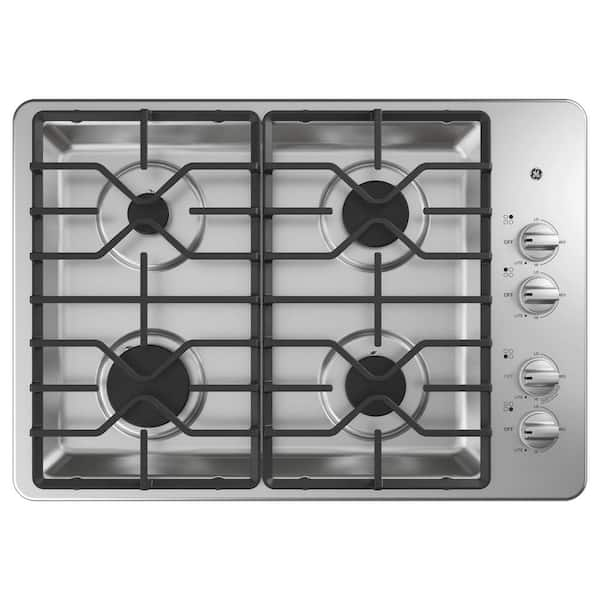 GE 30 in. Built-In Gas Cooktop in Stainless Steel with 4 Burners Including Power Boil Burners