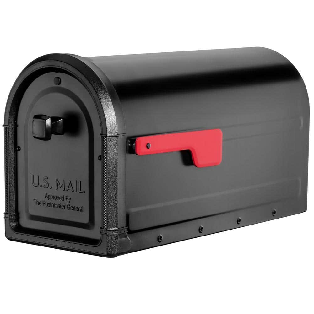 Roxbury Black Steel Post Mount Mailbox with Cast Aluminum Knob