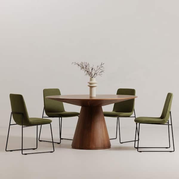 NADAAL STUDIOS Sebastian Green Dining Chair with Polyester Upholstery and Steel Legs - (Set of 2)