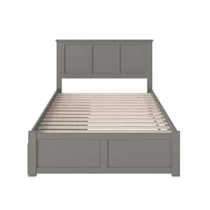 Madison Grey Full Solid Wood Storage Platform Bed with Flat Panel Foot Board and 2 Bed Drawers