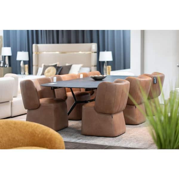 Standing Brown Vegan Leather Swivel Dining Chair