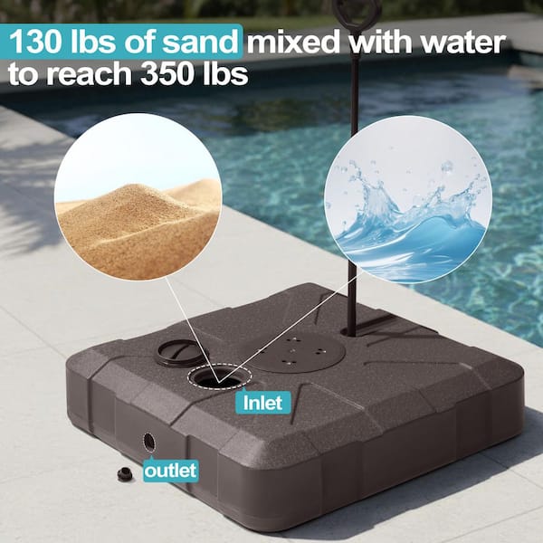 350 lbs Square Heavy Duty Water and Sand Filled Cantilever Patio Umbrella Base, Wheels with Pull Rod Stand in Brown