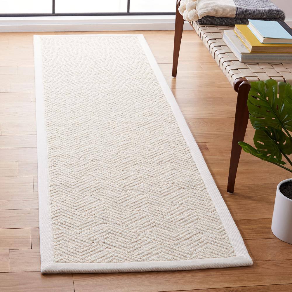 Ivory Flat Woven Handmade Wool Runner Rug