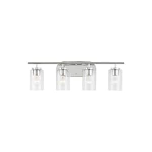 Oslo 27.5 in. 4-Light Chrome Contemporary Transitional Dimmable Wall Bath Vanity Light with Clear Seeded Glass Shades