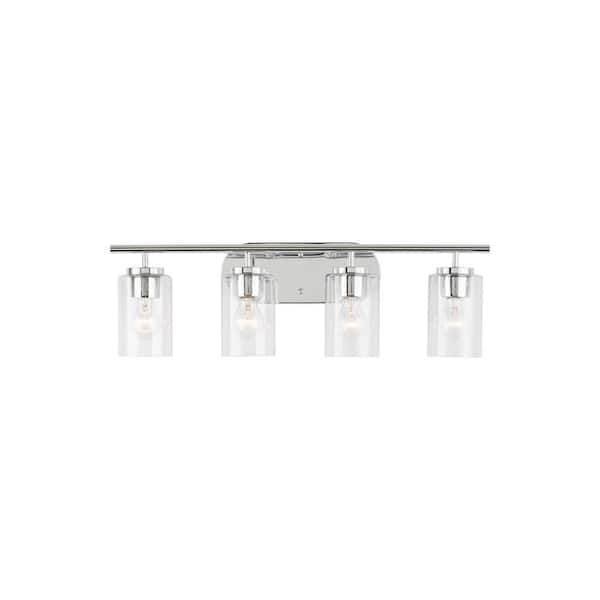 Generation Lighting Oslo 27.5 in. 4-Light Chrome Contemporary Transitional Dimmable Wall Bath Vanity Light with Clear Seeded Glass Shades
