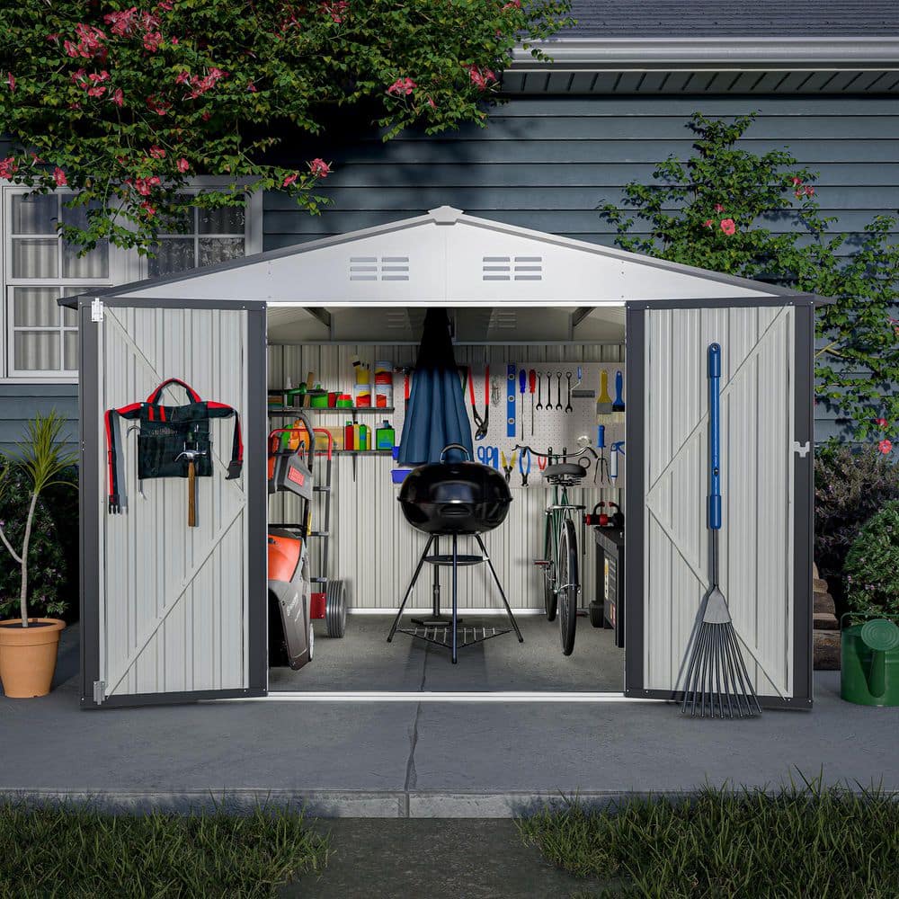 Goblin Paledusk age factory ロンT 白 XL 8 ft. W x 10 ft. D Metal Tool Shed with Lockable Doors White (80