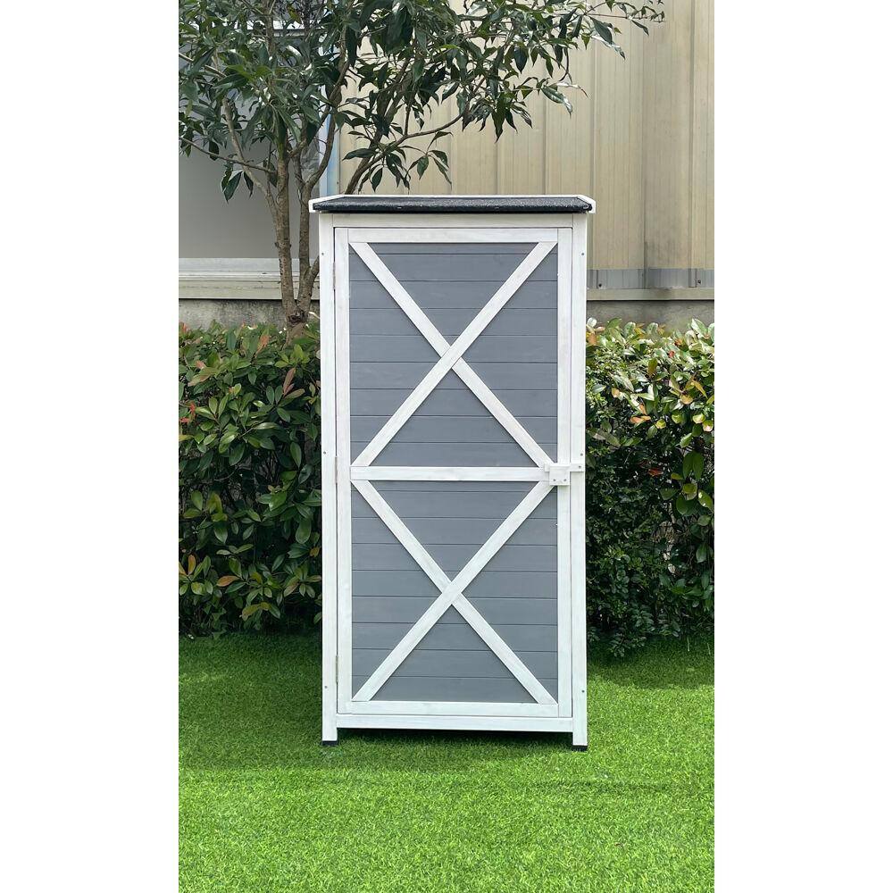 Gray Fir Wood Outdoor Storage Shed with Shelves
