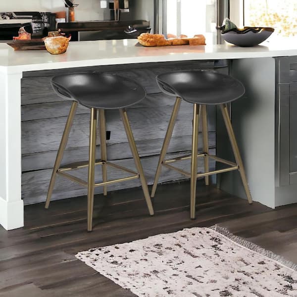 HomeRoots 24.4 in. Black Backless Metal Counter Height Bar Chair with Plastic Seat Set of 2