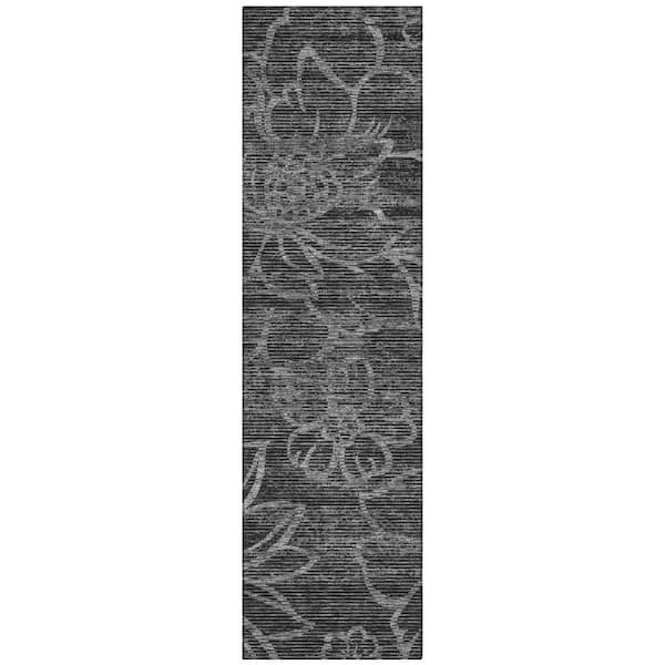 Chantille Machine Washable Indoor/Outdoor Abstract ACN2789 Black 2 ft. x 7 ft. Runner Rug