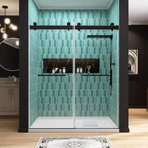 72 in. W x 79 in. H Double Sliding Frameless Shower Door in Matte Black With Soft-Closing and 3/8 in. (10 mm) Glass