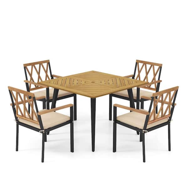 Gymax 5 Pieces Patio Dining Set Outdoor Dining Table and Chairs w ...