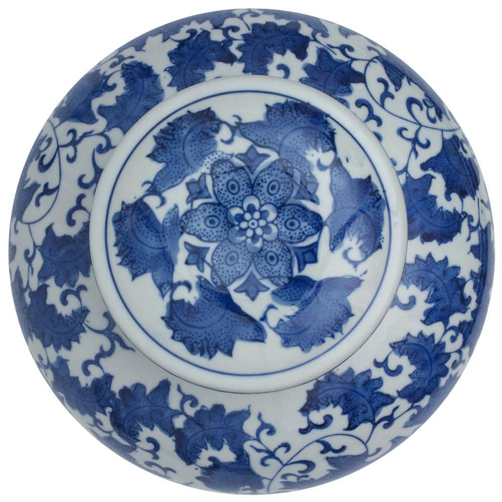10" Blue and White Porcelain Floral Ginger Jar