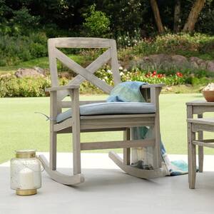 Tulle Wood Outdoor Rocking Chair with Blue Spruce Cushion