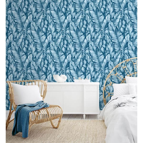 Regatta Blue Baha Banana Leaves Peel and Stick Wallpaper (Covers 30.75 sq. ft.)