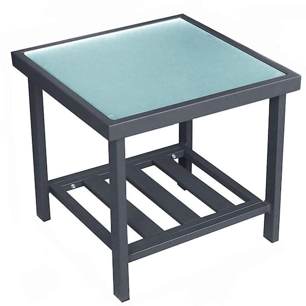 TIRAMISUBEST Black Square Aluminum 17.7"x17.7" Outdoor Side Table End Table