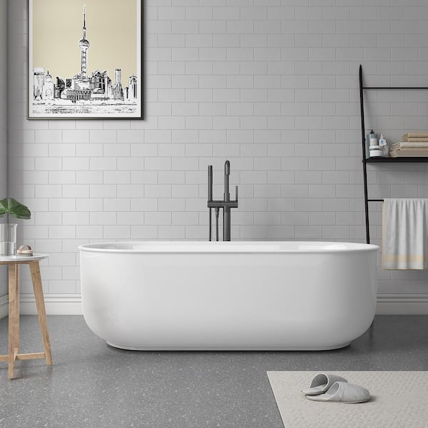 ROSWELL Nuoro 59 in. x 31.5 in. Acrylic Flatbottom Soaking Bathtub in White