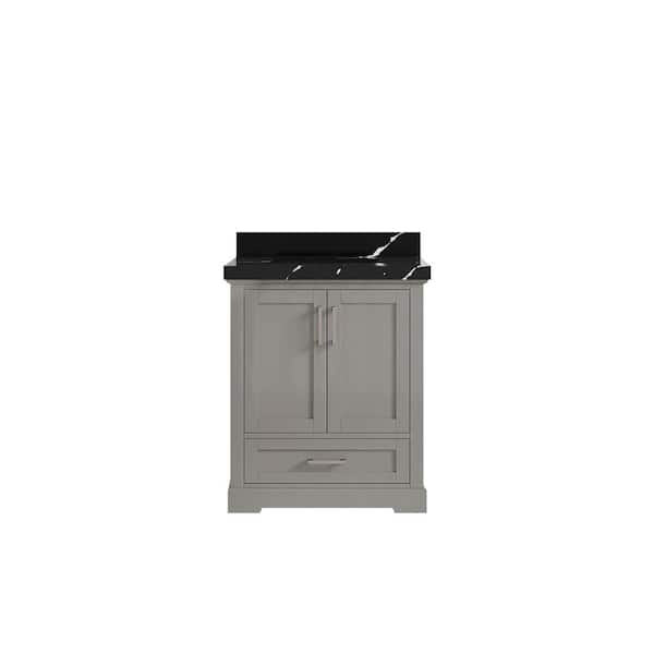 Willow Collections Boston 30 in. W x 22 in. D x 36 in. H Single Sink Bath Vanity Center in Elephant Gray with 2 in. Calacatta Black Top