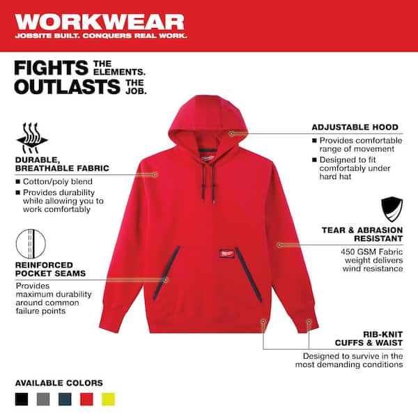 Men's 3X-Large Red Heavy-Duty Cotton/Polyester Long-Sleeve Pullover Hoodie