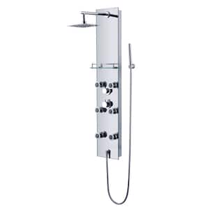 51 in. 6-Jet Full Body Shower System Panel with Adjustable Rainfall Shower Head and Hand Shower in Silver