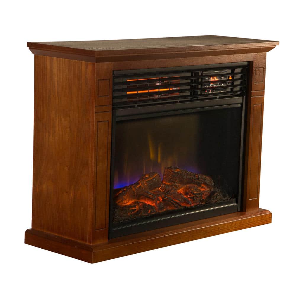 Vintage Oak Electric Mobile Fireplace with Tri-Color Flame