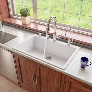 Drop-In Granite Composite 33 in. 1-Hole Single Bowl Kitchen Sink in White