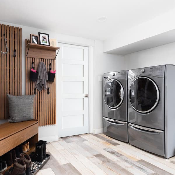 18 in. x 96 in. Left-Hand Shaker 5-Panel Primed Solid Core MDF Wood Single Prehung Interior Door