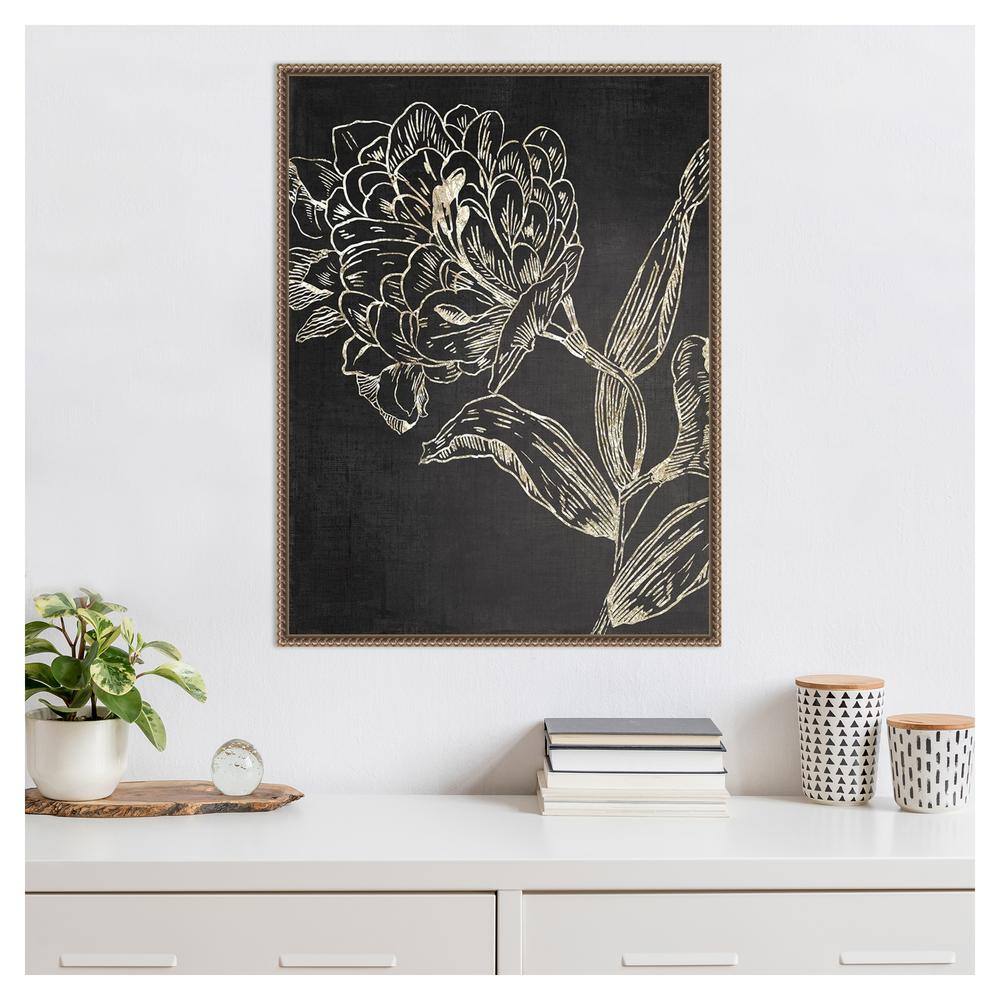 Golden Flower Folklore II Bronze Framed Abstract Canvas Art